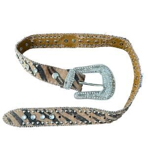 Nocona Belt Buckle Studded Western Bling Rhinestone Horse Hair 28” Rodeo Cowgirl